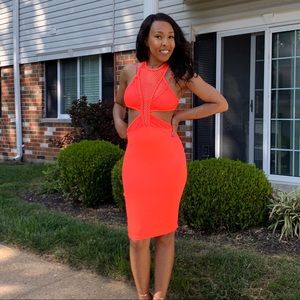 Bright Pink Bodycon Dress with cutouts